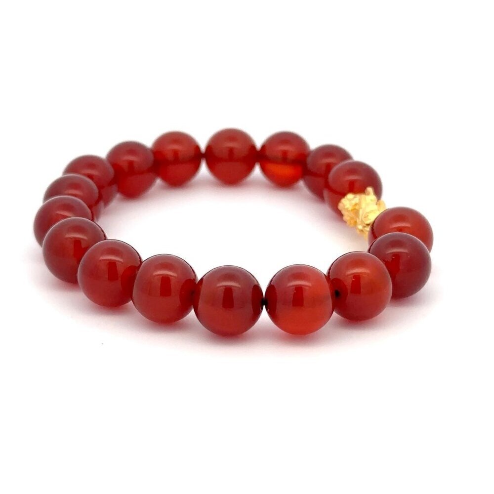 24K Gold Piyao Pixiu Dragon Lucky Charm Bracelet Gemstones Birthstones Carnelian - Picture 6 of 7